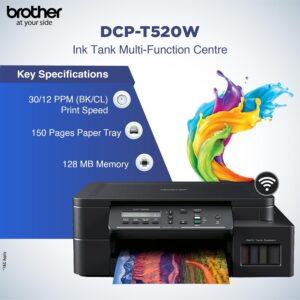 Brother Dcp-T520W All-in One Ink Tank Refill System Solid Ink Printers with Built-in-Wireless Technology