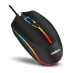 FRONTECH Wired USB Optical Mouse | 3 Button Mouse| RGB Light| 1200 DPI | Scroll Wheel| Compact and Stylish Design| USB Plug & Play